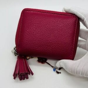 Magenta Color Leather Compact Zip Around Wallet